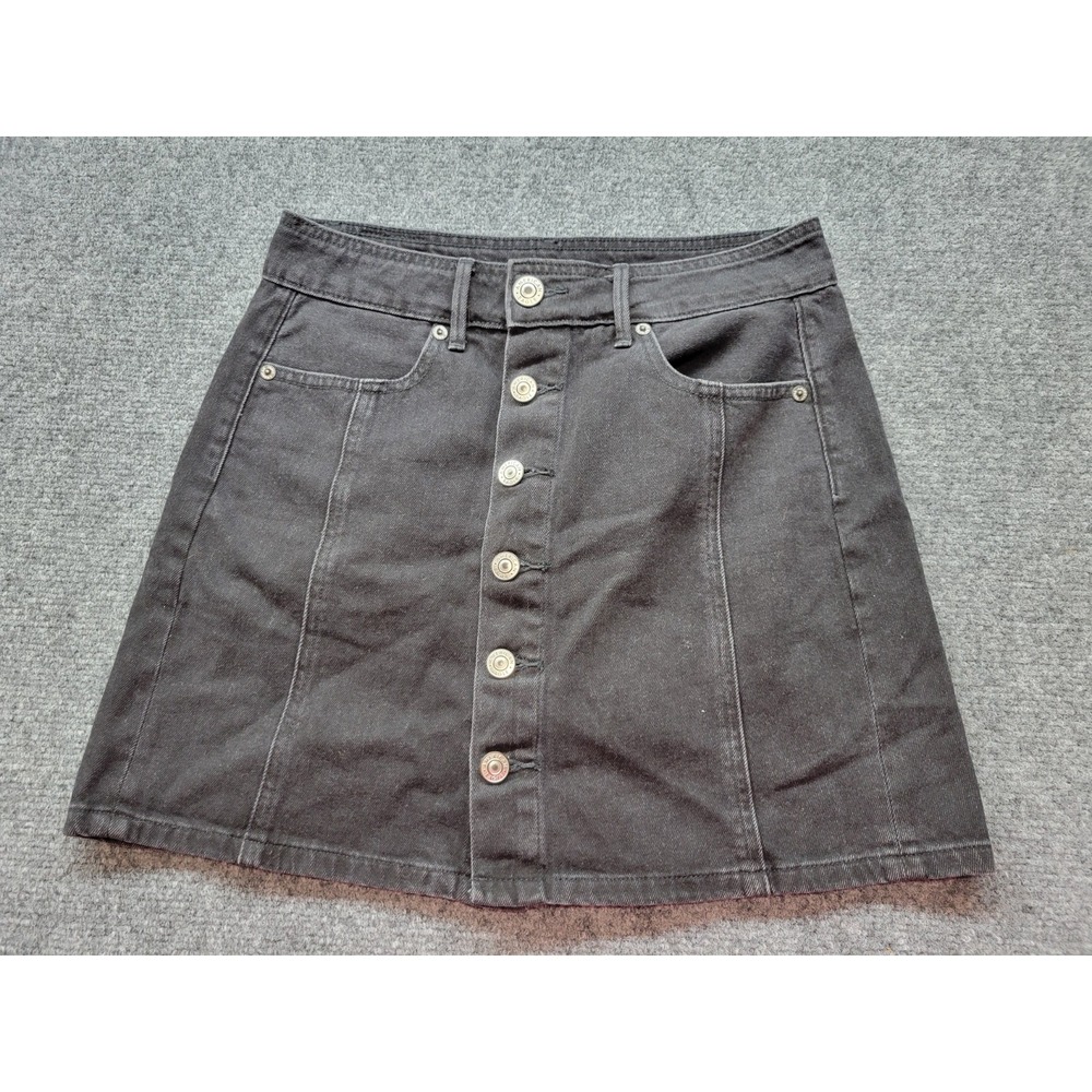 American Eagle Denim Skirt Size 2 Black, Button Front, Pockets Length 15" EUC
